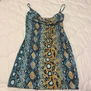 NWT Fashion Nova Sneaking Out Late Snake Print Mini Dress.